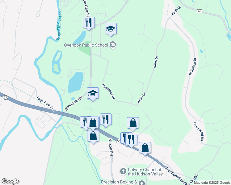 map of restaurants, bars, coffee shops, grocery stores, and more near 19 Hartstone Drive in Poughkeepsie