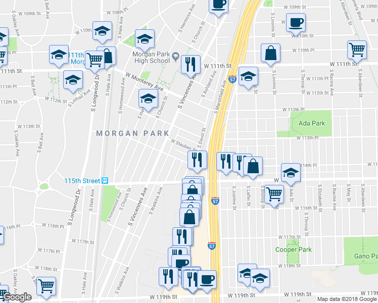 map of restaurants, bars, coffee shops, grocery stores, and more near 1724 West Edmaire Street in Chicago