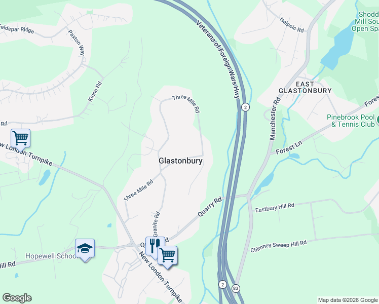 map of restaurants, bars, coffee shops, grocery stores, and more near in Glastonbury