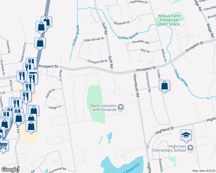map of restaurants, bars, coffee shops, grocery stores, and more near 16 Hunters Path in Wethersfield