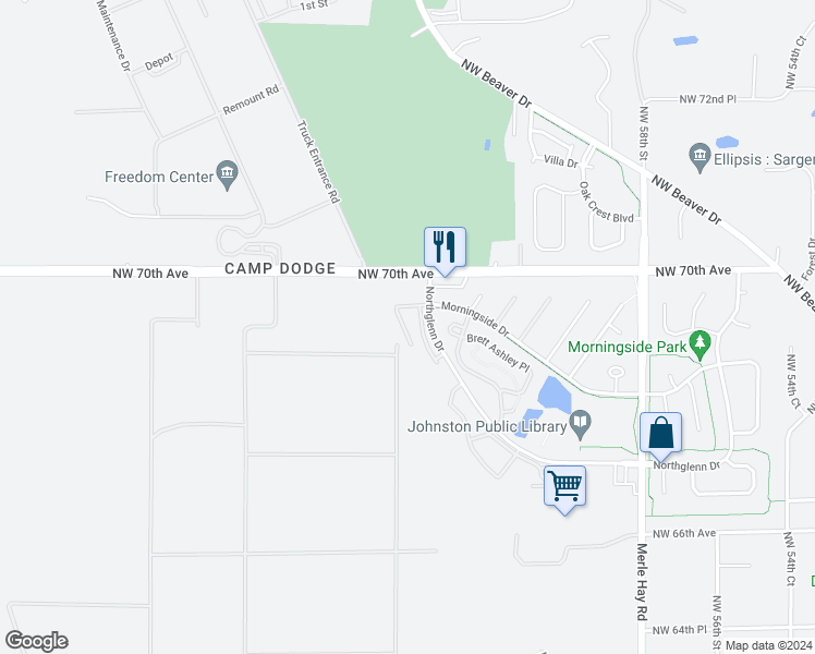 map of restaurants, bars, coffee shops, grocery stores, and more near 6933 Daniel Defoe Drive in Johnston