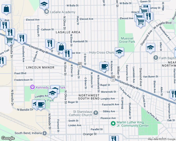 map of restaurants, bars, coffee shops, grocery stores, and more near 2101 Prast Boulevard in South Bend