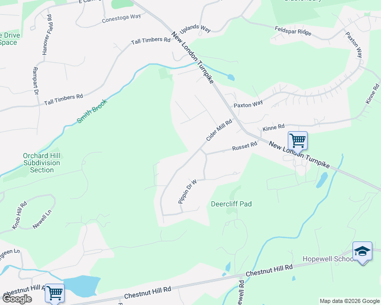 map of restaurants, bars, coffee shops, grocery stores, and more near 5 Baldwin Lane in Glastonbury