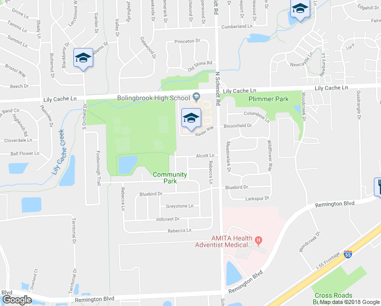 map of restaurants, bars, coffee shops, grocery stores, and more near 558 Alcott Lane in Bolingbrook