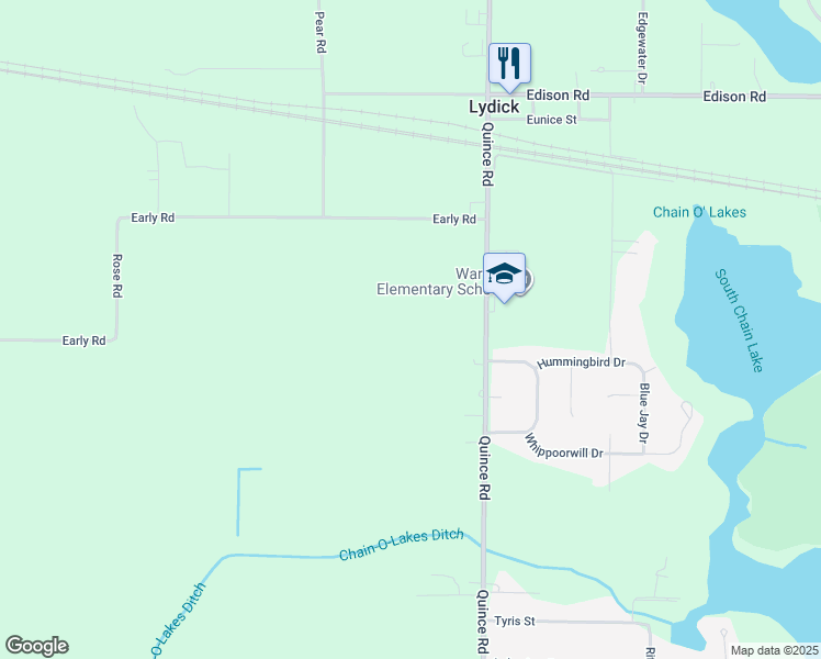 map of restaurants, bars, coffee shops, grocery stores, and more near 55455 Quince Road in South Bend