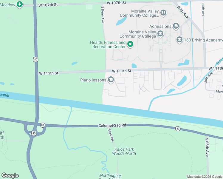 map of restaurants, bars, coffee shops, grocery stores, and more near 9182 South Road in Palos Hills
