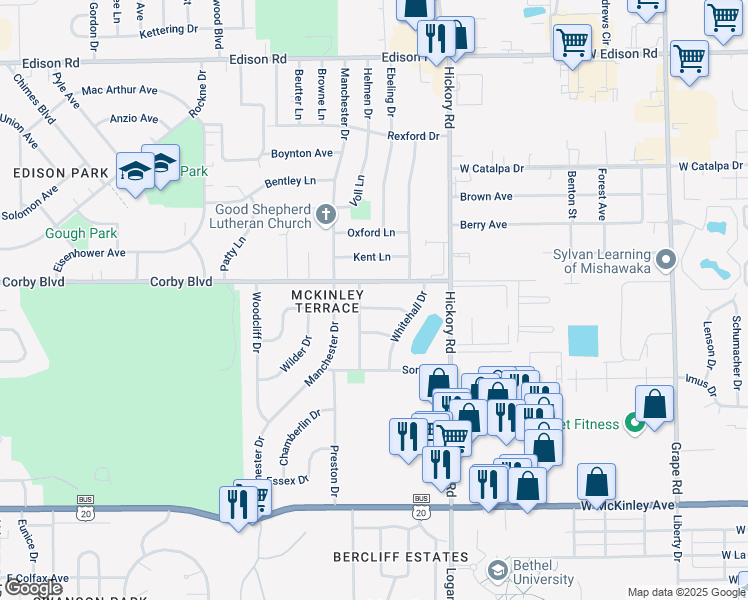 map of restaurants, bars, coffee shops, grocery stores, and more near 809 North Patterson Drive in South Bend