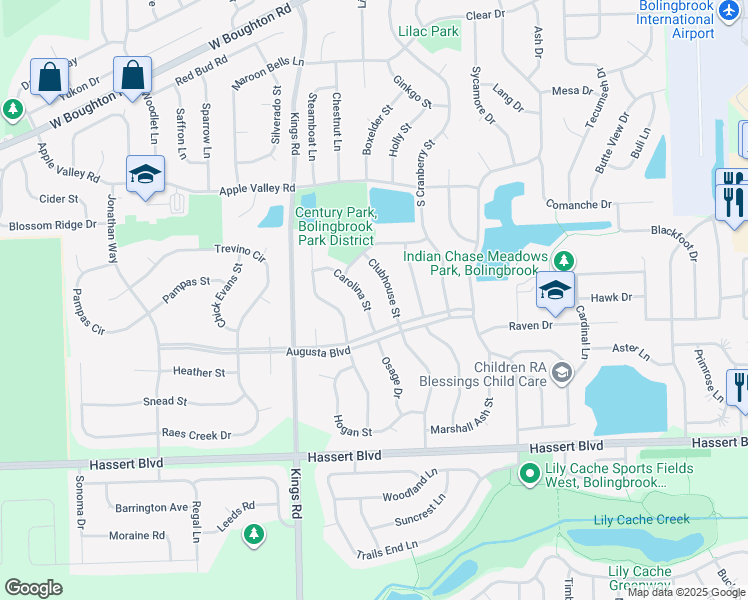 map of restaurants, bars, coffee shops, grocery stores, and more near 238 Carolina Street in Bolingbrook