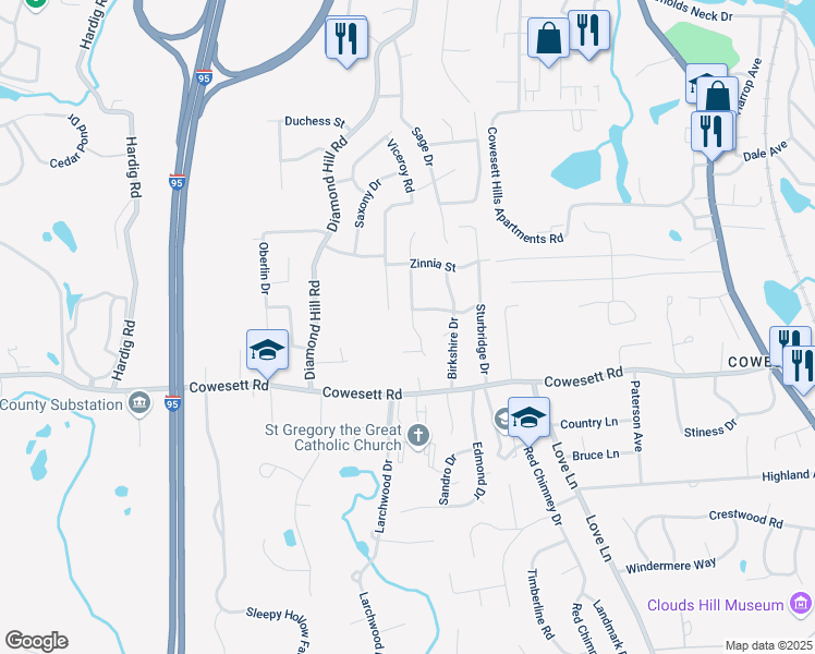 map of restaurants, bars, coffee shops, grocery stores, and more near 111 Nanci Karen Drive in Warwick