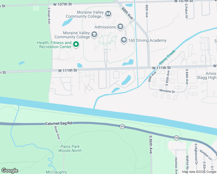 map of restaurants, bars, coffee shops, grocery stores, and more near 11232 Deerpath Lane in Palos Hills