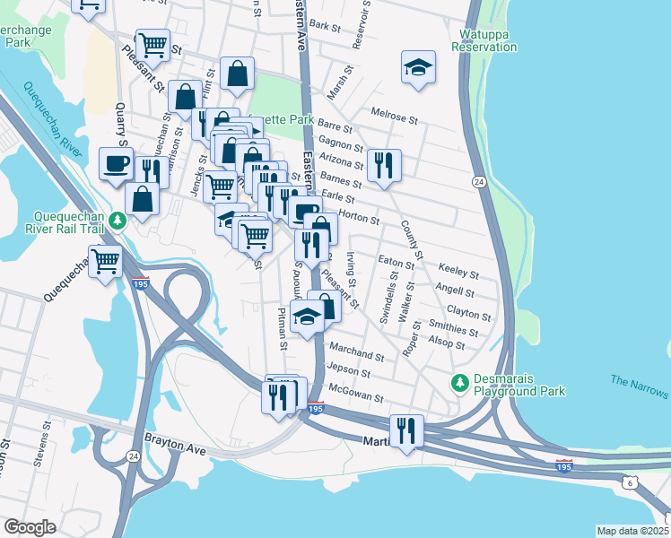 map of restaurants, bars, coffee shops, grocery stores, and more near 800 U.S. 6 in Fall River