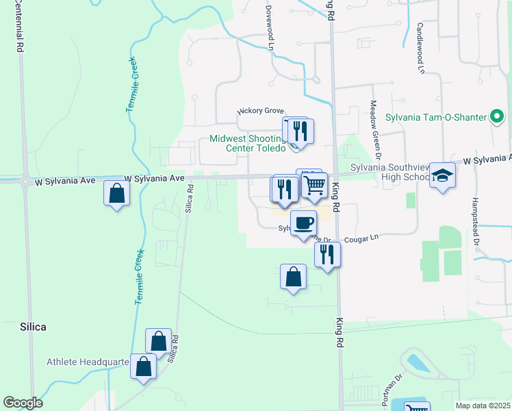 map of restaurants, bars, coffee shops, grocery stores, and more near 3860 Sylvan Lakes Boulevard in Sylvania