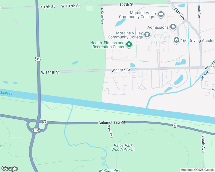 map of restaurants, bars, coffee shops, grocery stores, and more near 9182 South Road in Palos Hills