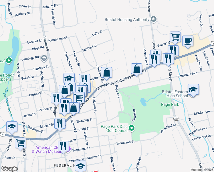 map of restaurants, bars, coffee shops, grocery stores, and more near 40 Hickory Street in Bristol