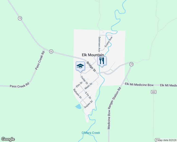 map of restaurants, bars, coffee shops, grocery stores, and more near Veterans St in Elk Mountain
