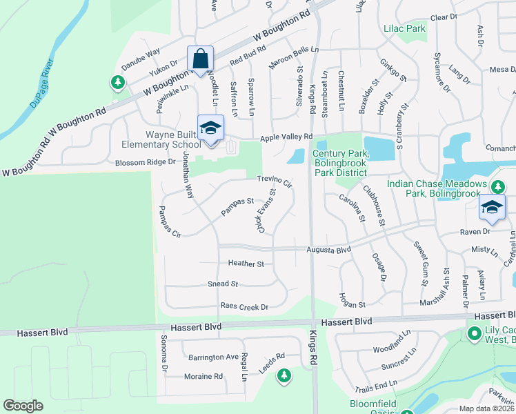 map of restaurants, bars, coffee shops, grocery stores, and more near 1790 Pampas Street in Bolingbrook