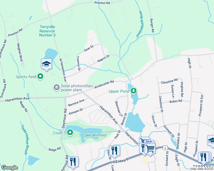 map of restaurants, bars, coffee shops, grocery stores, and more near 4 Armbruster Road in Plymouth