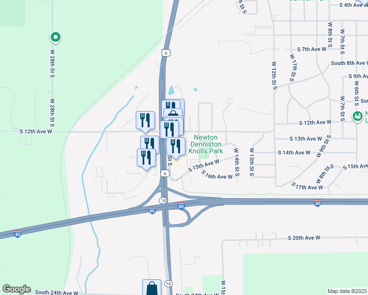 map of restaurants, bars, coffee shops, grocery stores, and more near 1650 South 15th Avenue West in Newton