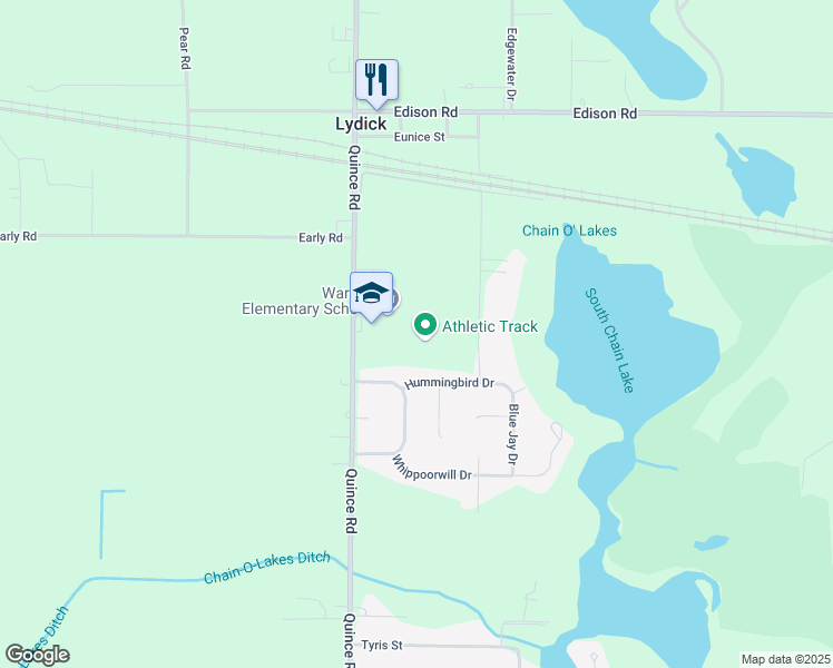 map of restaurants, bars, coffee shops, grocery stores, and more near 55400 Quince Road in South Bend