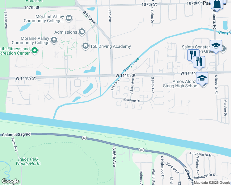 map of restaurants, bars, coffee shops, grocery stores, and more near 5 Cour Deauville in Palos Hills