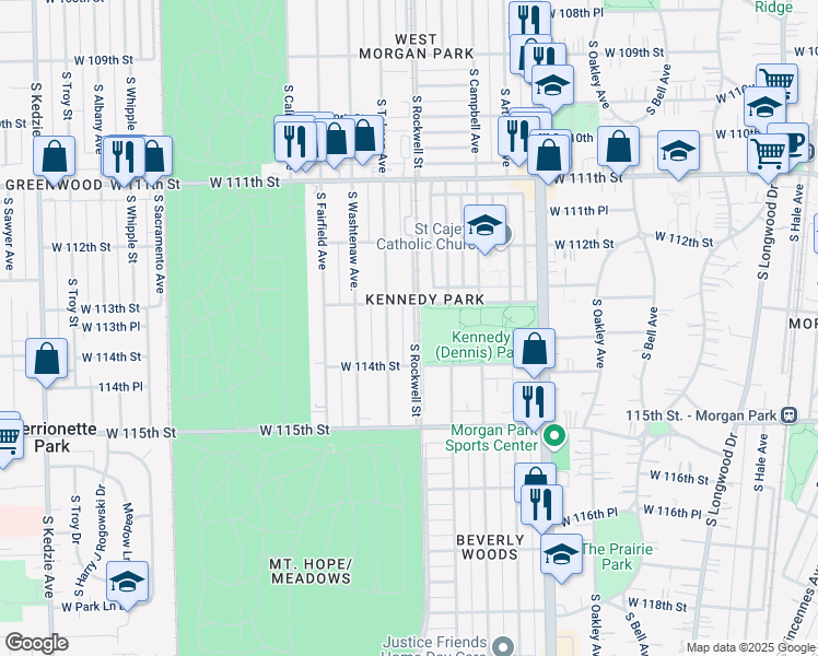 map of restaurants, bars, coffee shops, grocery stores, and more near 11301 South Talman Avenue in Chicago