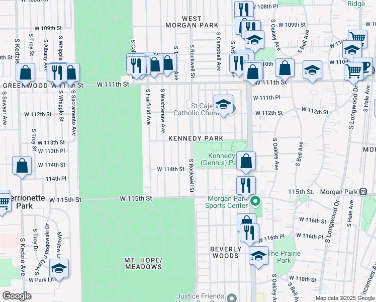 map of restaurants, bars, coffee shops, grocery stores, and more near 11301 South Talman Avenue in Chicago