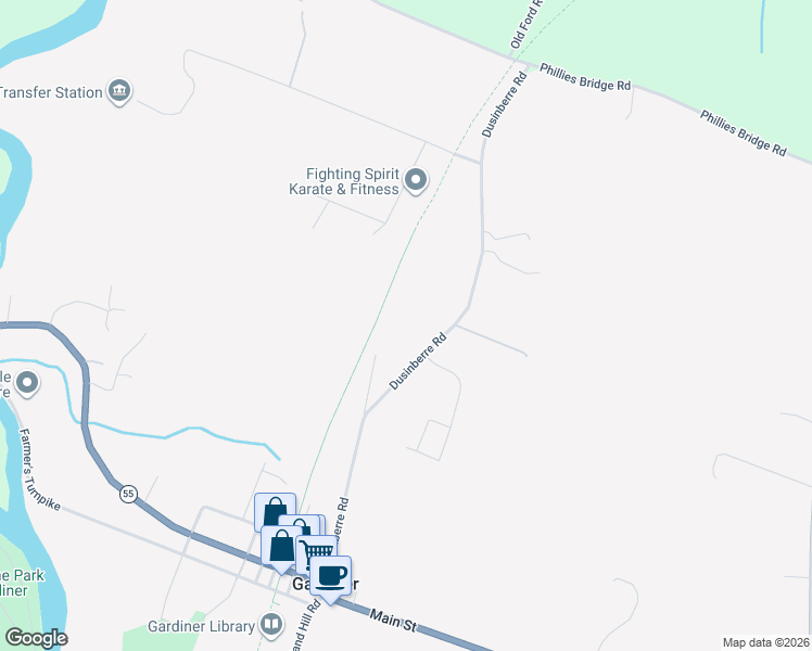 map of restaurants, bars, coffee shops, grocery stores, and more near 117 Dusinberre Rd in Gardiner