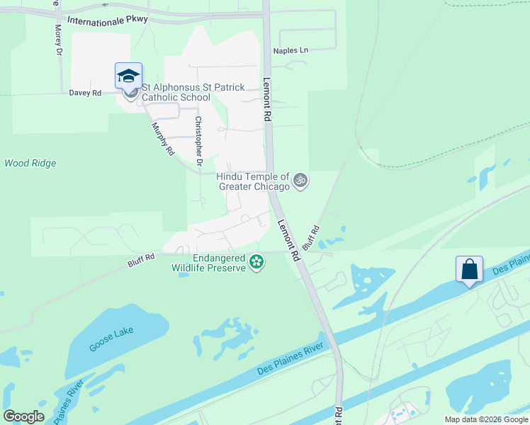 map of restaurants, bars, coffee shops, grocery stores, and more near 12S664 Lemont Road in Lemont