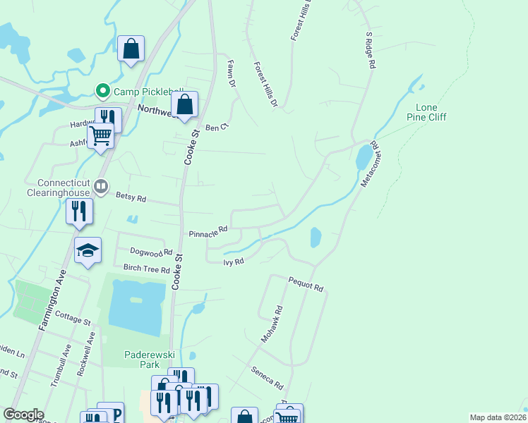map of restaurants, bars, coffee shops, grocery stores, and more near 20 Eastwood Drive in Plainville