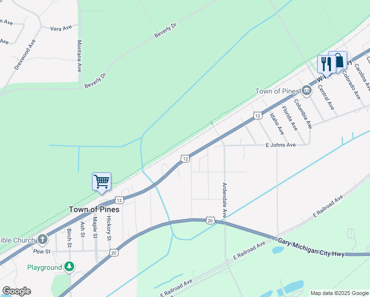 map of restaurants, bars, coffee shops, grocery stores, and more near Calumet Trail in Town of Pines