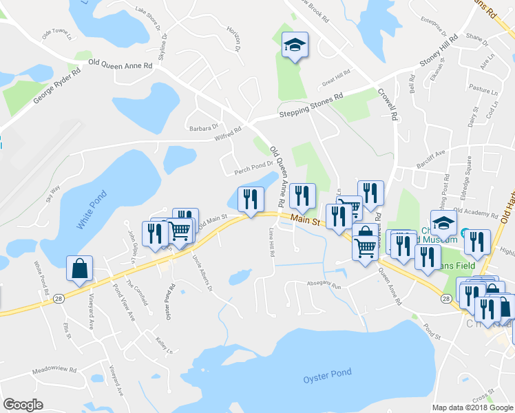 map of restaurants, bars, coffee shops, grocery stores, and more near 1062 Main Street in Chatham
