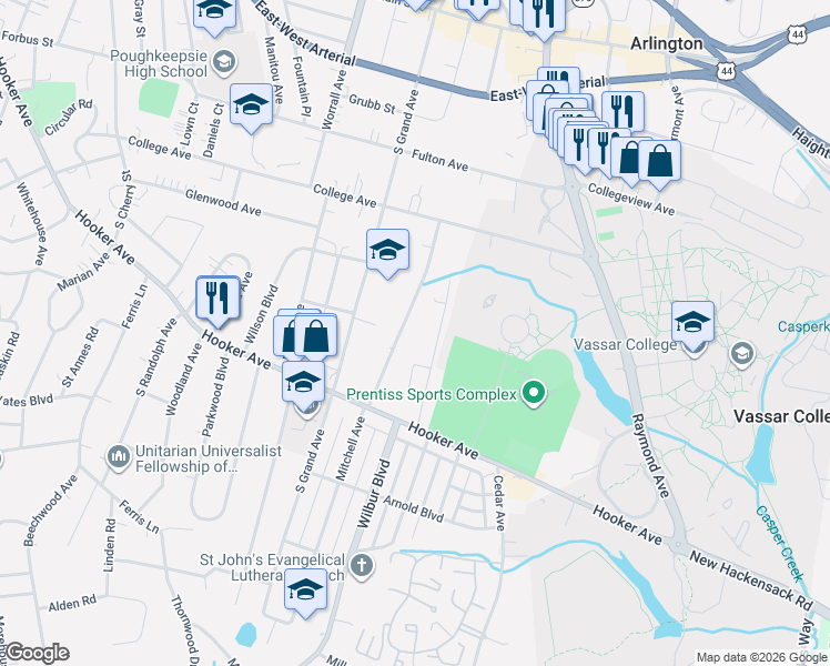 map of restaurants, bars, coffee shops, grocery stores, and more near 39 Park Avenue in Arlington