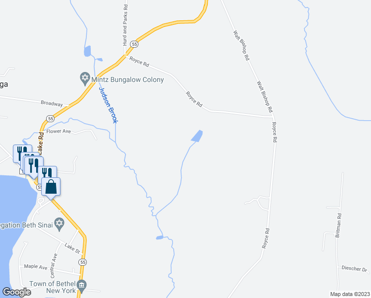 map of restaurants, bars, coffee shops, grocery stores, and more near in Kauneonga Lake