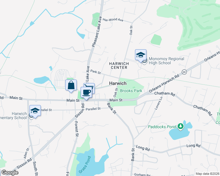 map of restaurants, bars, coffee shops, grocery stores, and more near 30 Old Colony Road in Harwich