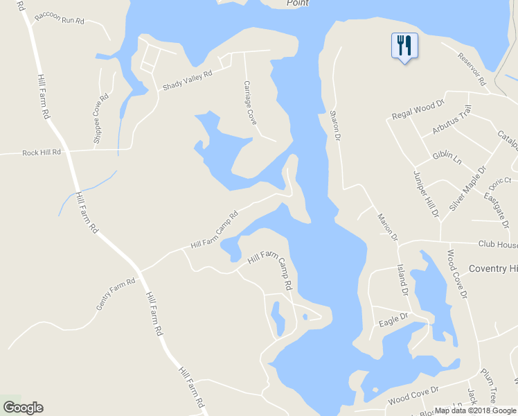 map of restaurants, bars, coffee shops, grocery stores, and more near 53 Hill Farm Camp Road in Coventry