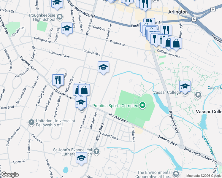 map of restaurants, bars, coffee shops, grocery stores, and more near 39 Park Avenue in Arlington