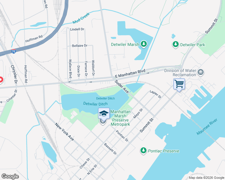 map of restaurants, bars, coffee shops, grocery stores, and more near in Toledo