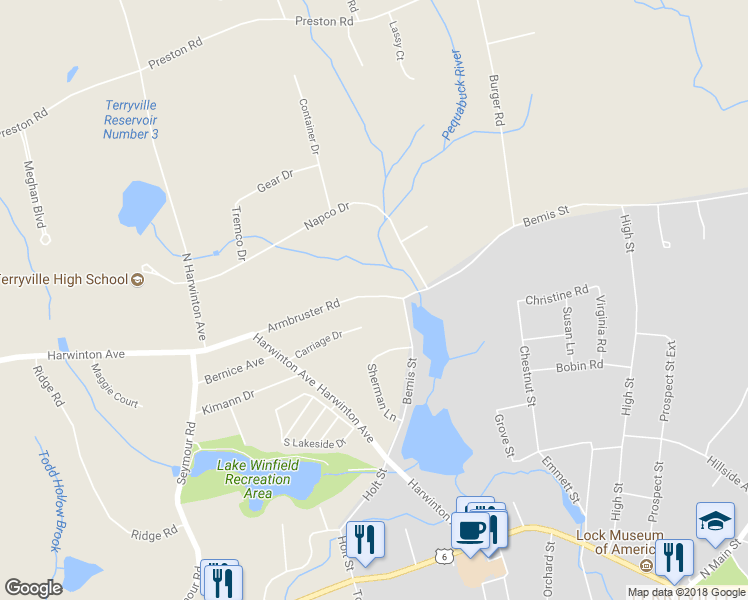 map of restaurants, bars, coffee shops, grocery stores, and more near 27 Armbruster Road in Plymouth