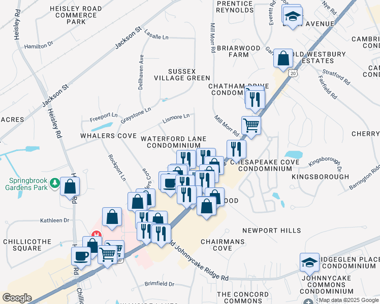 map of restaurants, bars, coffee shops, grocery stores, and more near 9663 Dublin Lane in Mentor