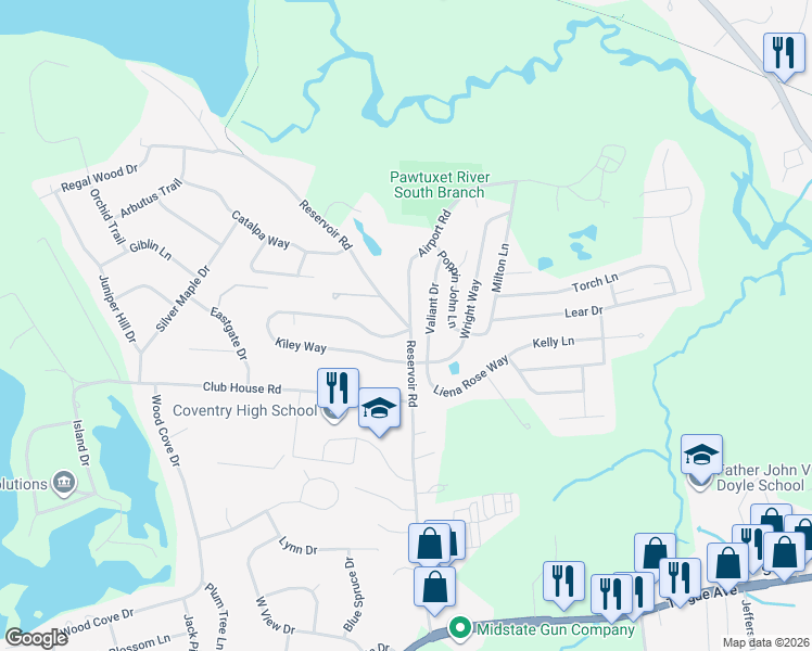 map of restaurants, bars, coffee shops, grocery stores, and more near 19A Valiant Drive in Coventry