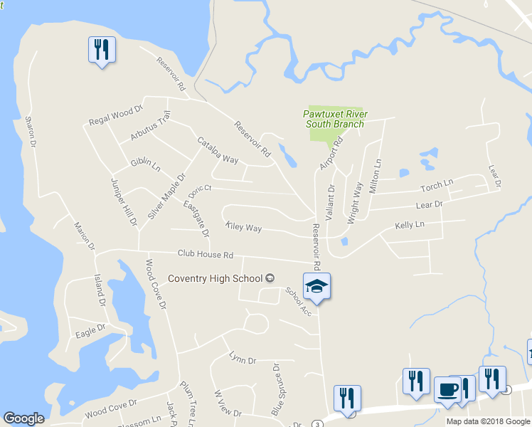 map of restaurants, bars, coffee shops, grocery stores, and more near 37 Kiley Way in Coventry