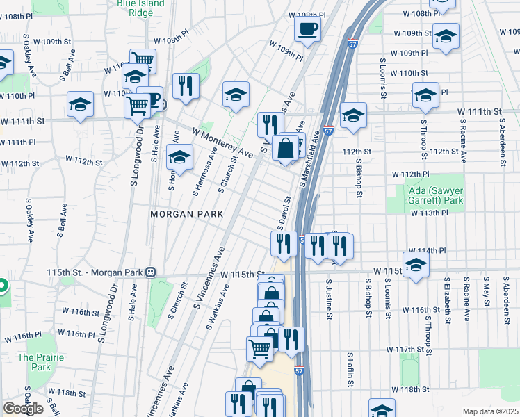 map of restaurants, bars, coffee shops, grocery stores, and more near 1709 West Montvale Avenue in Chicago
