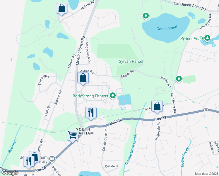 map of restaurants, bars, coffee shops, grocery stores, and more near 178 Commerce Park North in Chatham