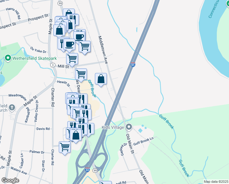 map of restaurants, bars, coffee shops, grocery stores, and more near 469 Middletown Avenue in Wethersfield