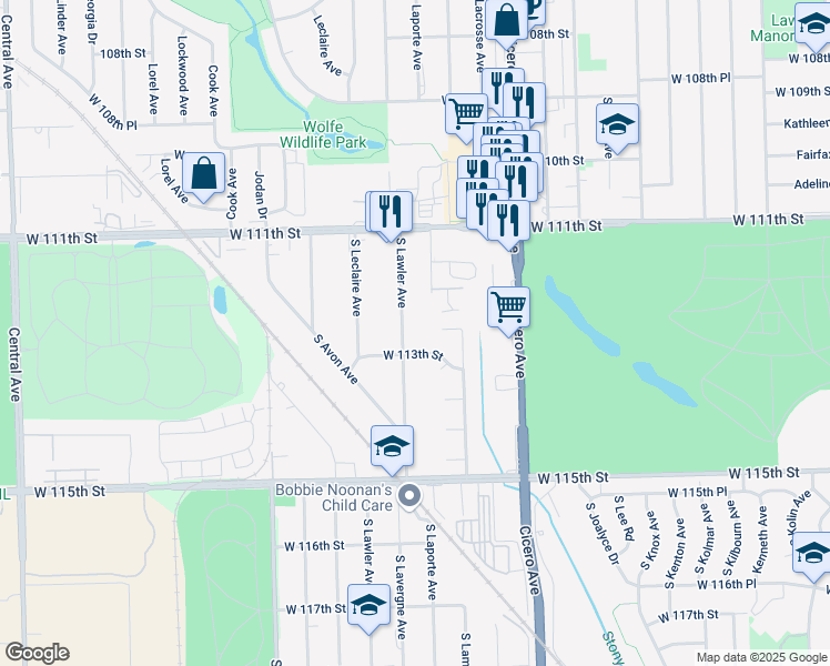 map of restaurants, bars, coffee shops, grocery stores, and more near 11235 South Lawler Avenue in Chicago
