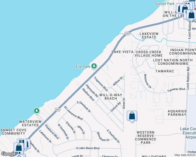 map of restaurants, bars, coffee shops, grocery stores, and more near 123 Traymore Boulevard in Eastlake