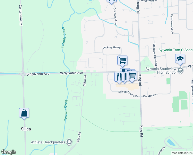 map of restaurants, bars, coffee shops, grocery stores, and more near 7775 West Sylvania Avenue in Sylvania