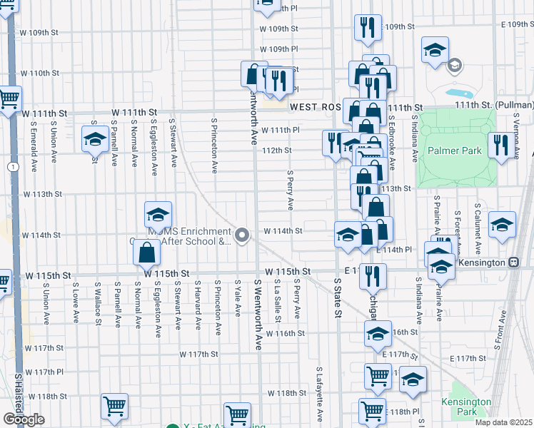 map of restaurants, bars, coffee shops, grocery stores, and more near 137 West 113th Place in Chicago