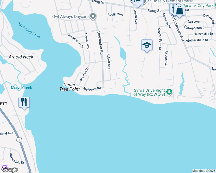 map of restaurants, bars, coffee shops, grocery stores, and more near 5 Hudson Lane in Warwick