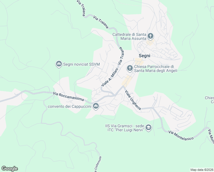 map of restaurants, bars, coffee shops, grocery stores, and more near 38 Via Privata Vallicella in Segni